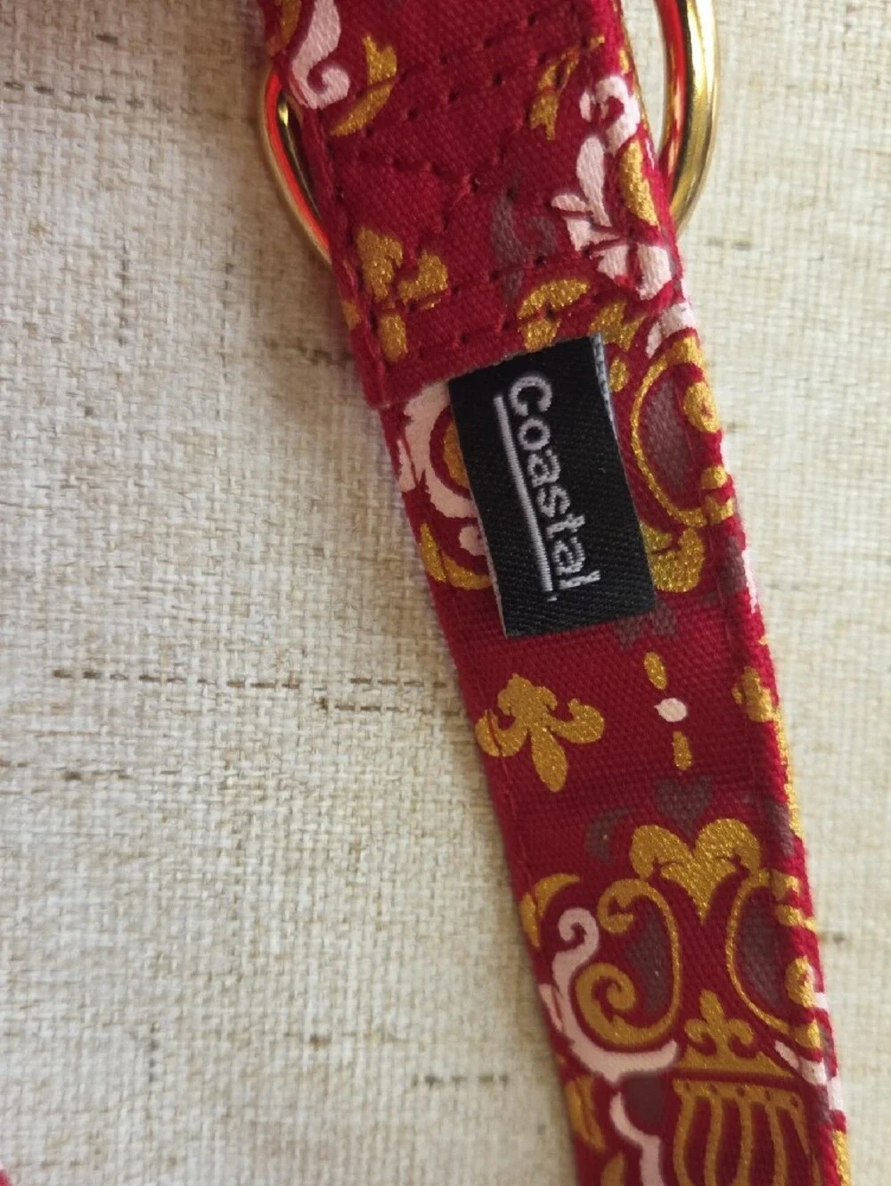Coastal Floral Red Dog Collar with Gold Hardware